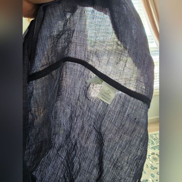 Garnet Hill Europe Linen Puff-Sleeve Midi Dress Chambray Tiered Smock Back Sz L - Picture 4 of 10